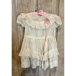 Vintage 30's 40's creme Silk tutu dress Pink bow Easter Spring CottageCore